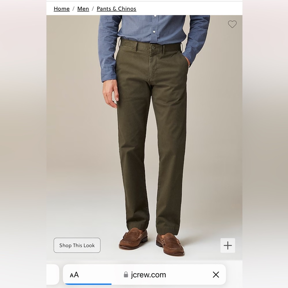 JCREW Men’s 770 Straight Stretch Chino in Castskill Green EUC size 32/34